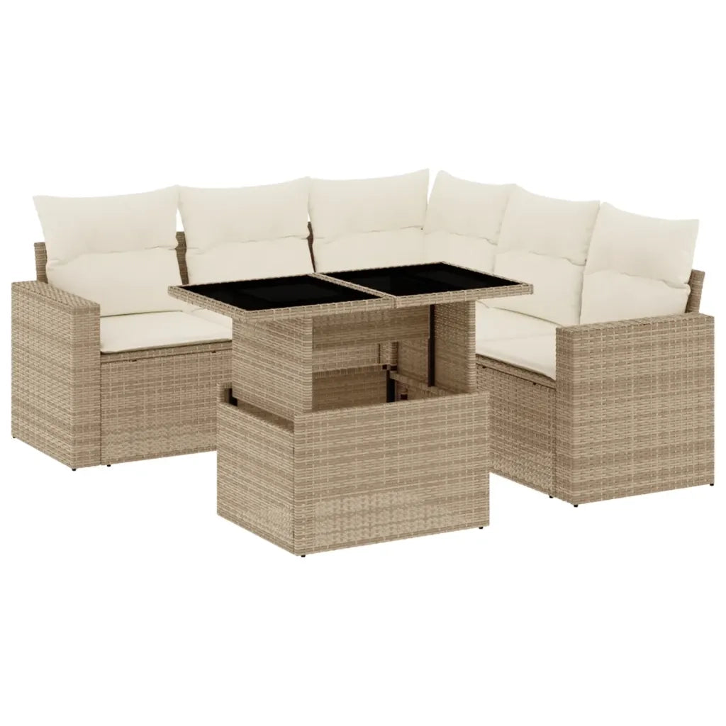 Set Divano da Giardino 6 pz con Cuscini Beige in Polyrattan 3267268