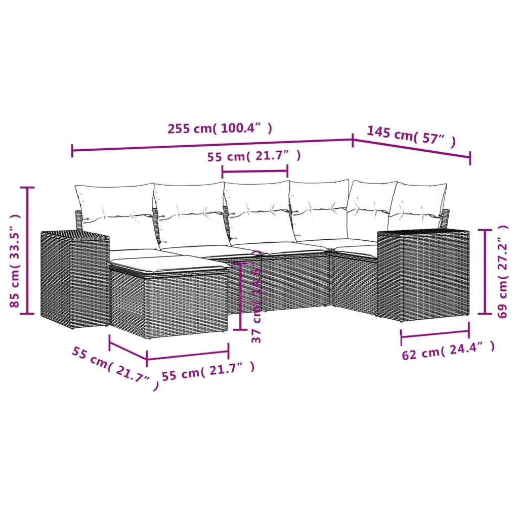 Set Divano da Giardino 6 pz con Cuscini Beige in Polyrattan 3255196