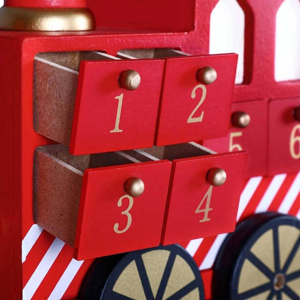Trade Shop - Calendario Avvento Trenino Di Natale In Legno 24 Cassetti Decorazioni Natalizie -