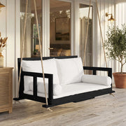 Altalena doppia altalena sospeso per il giardino esterno inclusi cuscini e due corde telaio non incluso. Il cuscino è rimovibile e lavabile. Realizzato in legno di acacia nero+beige