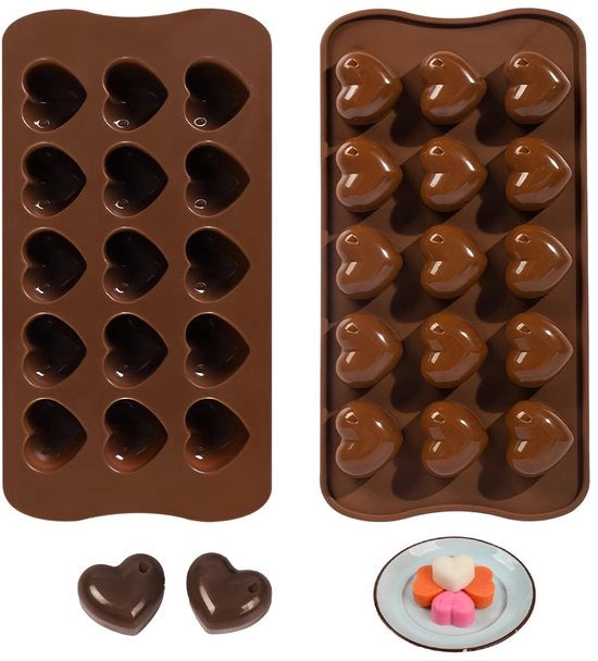 Forma di Cioccolato - Resina di Silicato - Cuore di Silicona - Strato Antifango - Marrone - Mal di Bocca - Adatto per Cioccolato, Dolci, Blocchi di Gelato