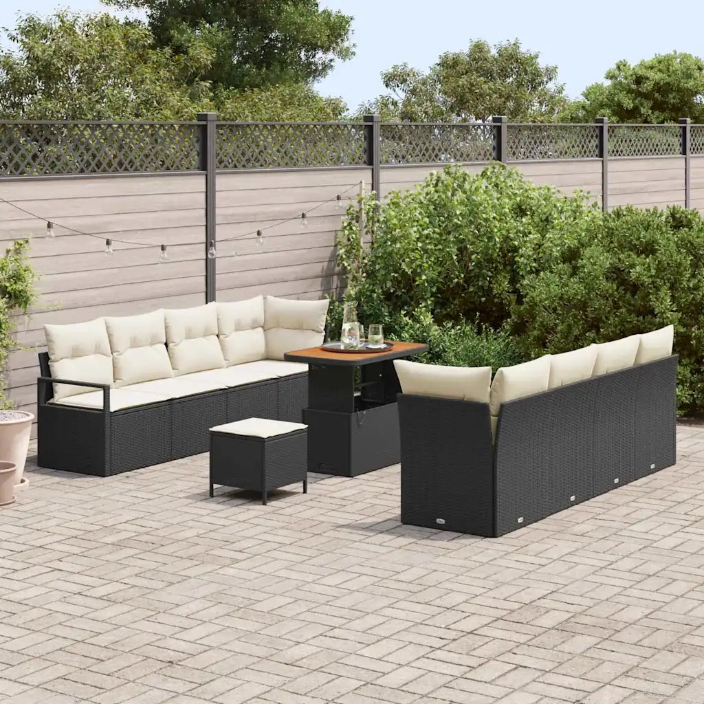 Set Divano da Giardino con cuscino 11 pcs Nero polyrattan