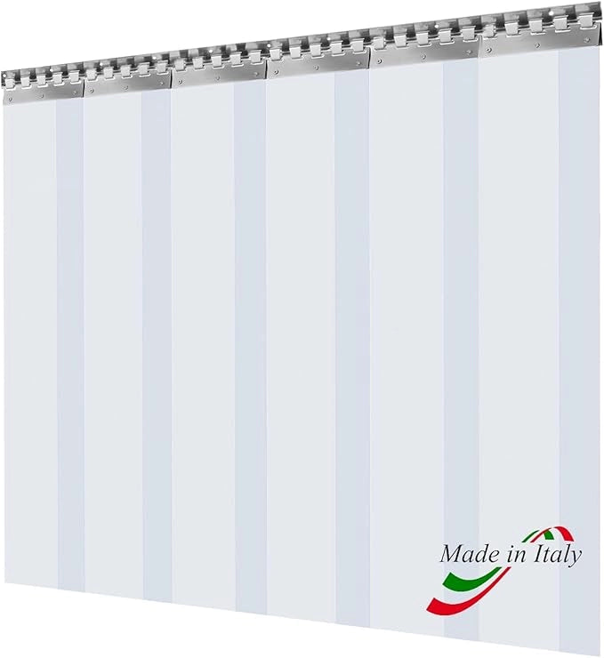 Porta Industriale a Strisce Flessibili in PVC Trasparente 3m x 3m | Ottimo Isolamento Termico | Profilo e Piastre in Acciaio Inox