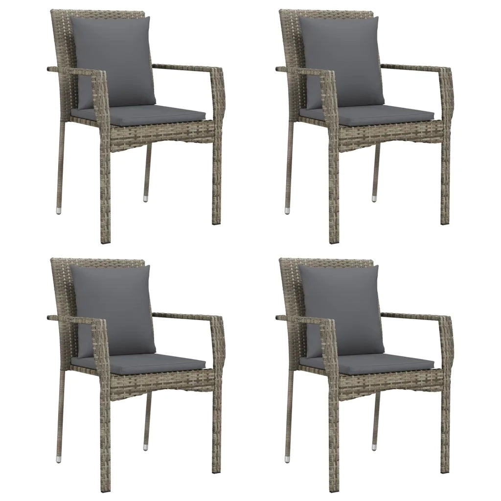 Set da Pranzo Giardino 5pz Nero e Grigio con Cuscini Polyrattan 3185115