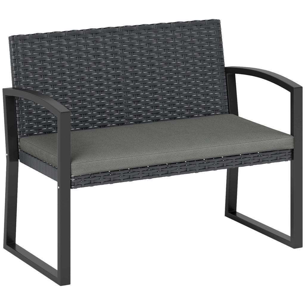 Panchina da giardino 2 posti ¨C Xylo ¨C polyrattan grigio e nero con cuscino 103x58x78cm
