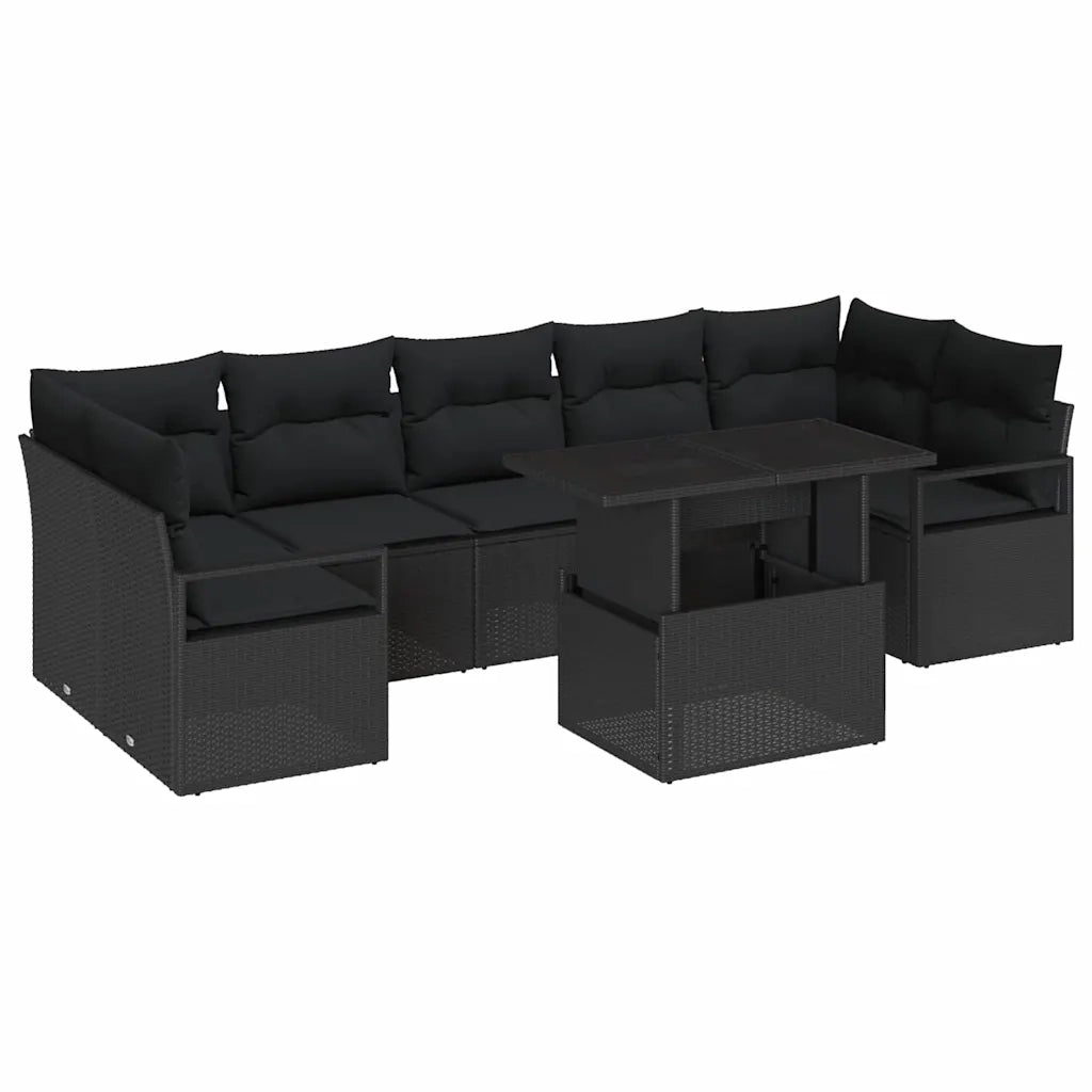 Set Divano da Giardino con cuscino 8 pcs Nero polyrattan