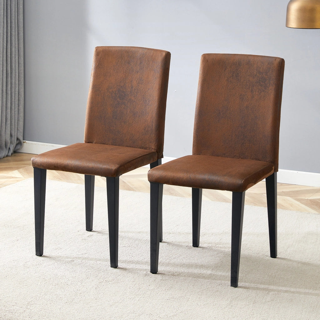 Sedie da Pranzo Set 2 Pezzi ¨C MINIMAL ¨C Tessuto Marrone, Gambe in Metallo Nero