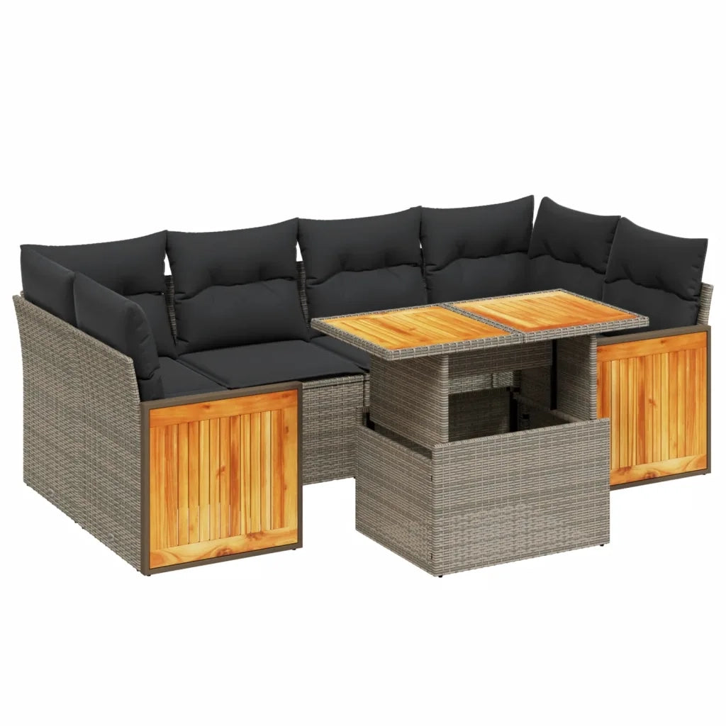 Set Divani da Giardino 7 pz con Cuscini Grigio in Polyrattan 3273860