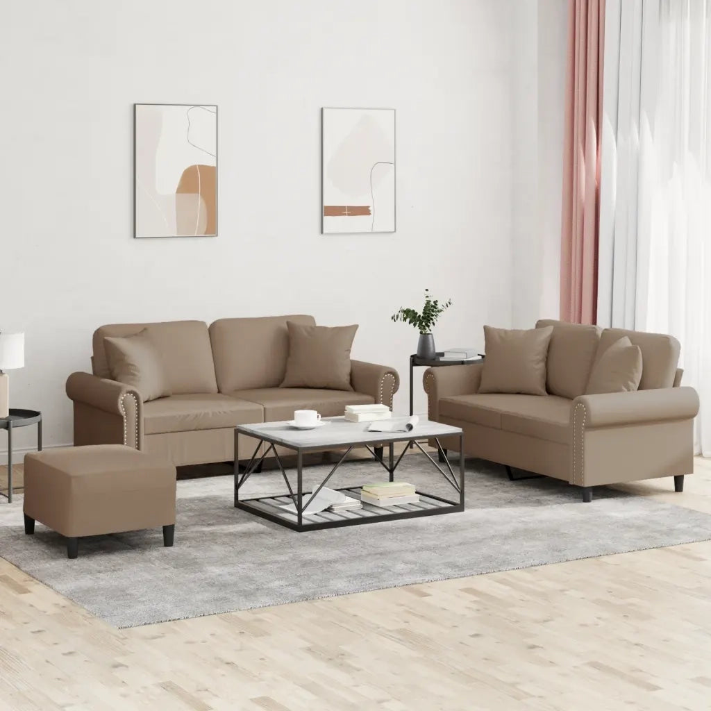 Set di Divani 3 pz con Cuscini Cappuccino in Similpelle 3202169