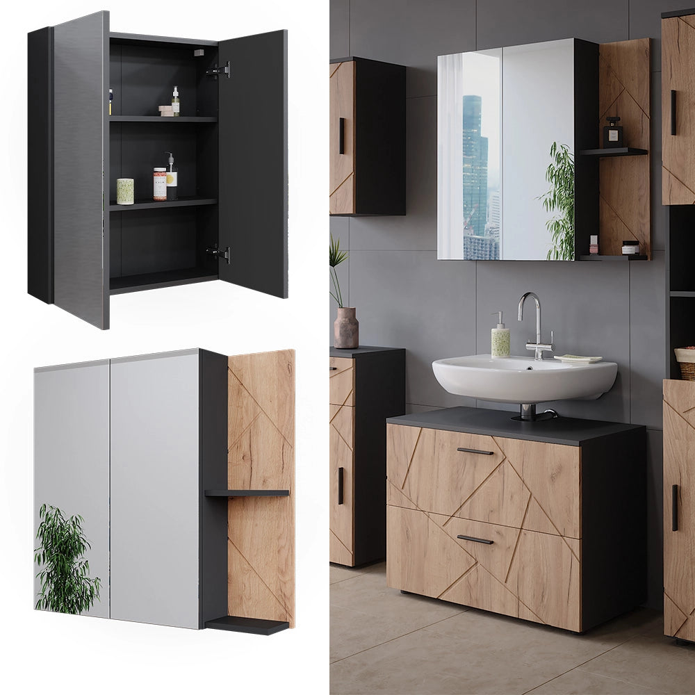 Vicco Mobile a specchio per il bagno Antracite/quercia dorata 80 x 75 cm