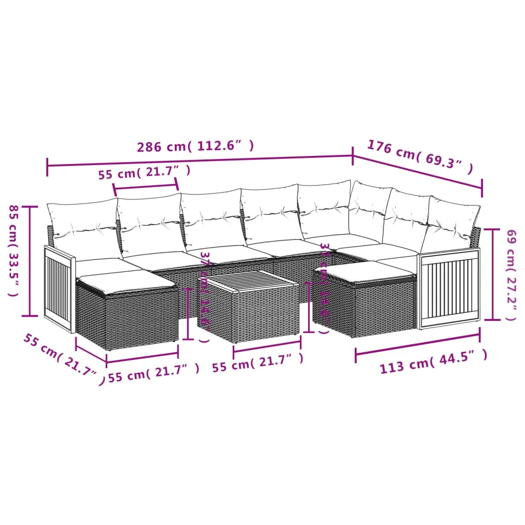 Set Divani da Giardino 10pz con Cuscini in Polyrattan Nero 3228226