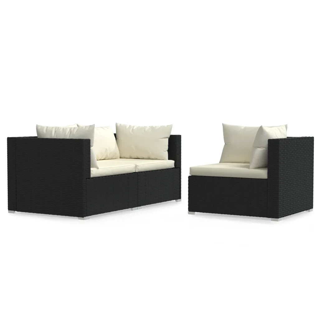 Set Divani da Giardino 3 pz con Cuscini in Polyrattan Nero 317494