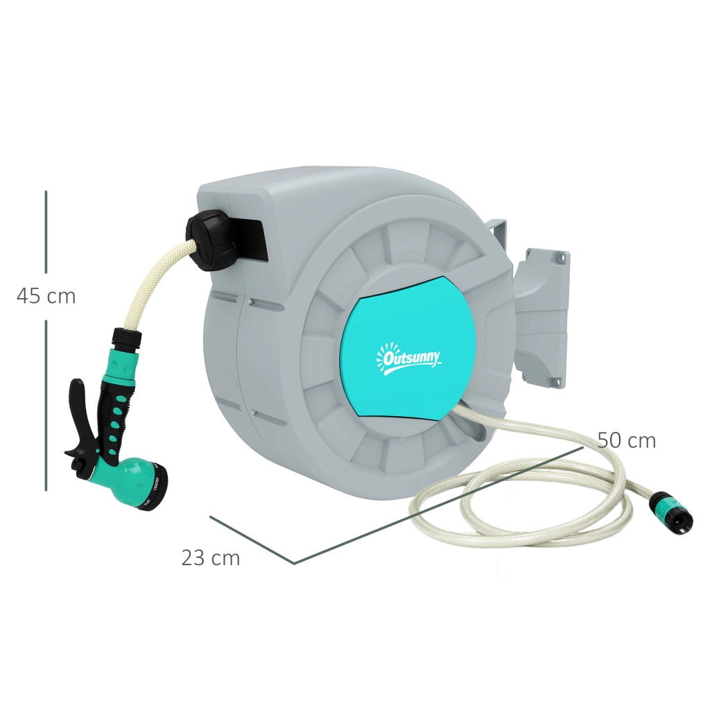 Avvolgitubo Automatico a Parete e Portatile Lunghezza 30+2 m, Sistema di Blocco e 7 Getti, Verde