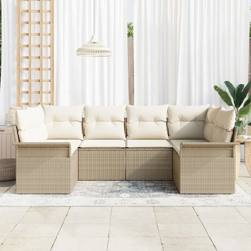 Set Divano da Giardino con cuscino 6 pcs Beige Poly Rattan