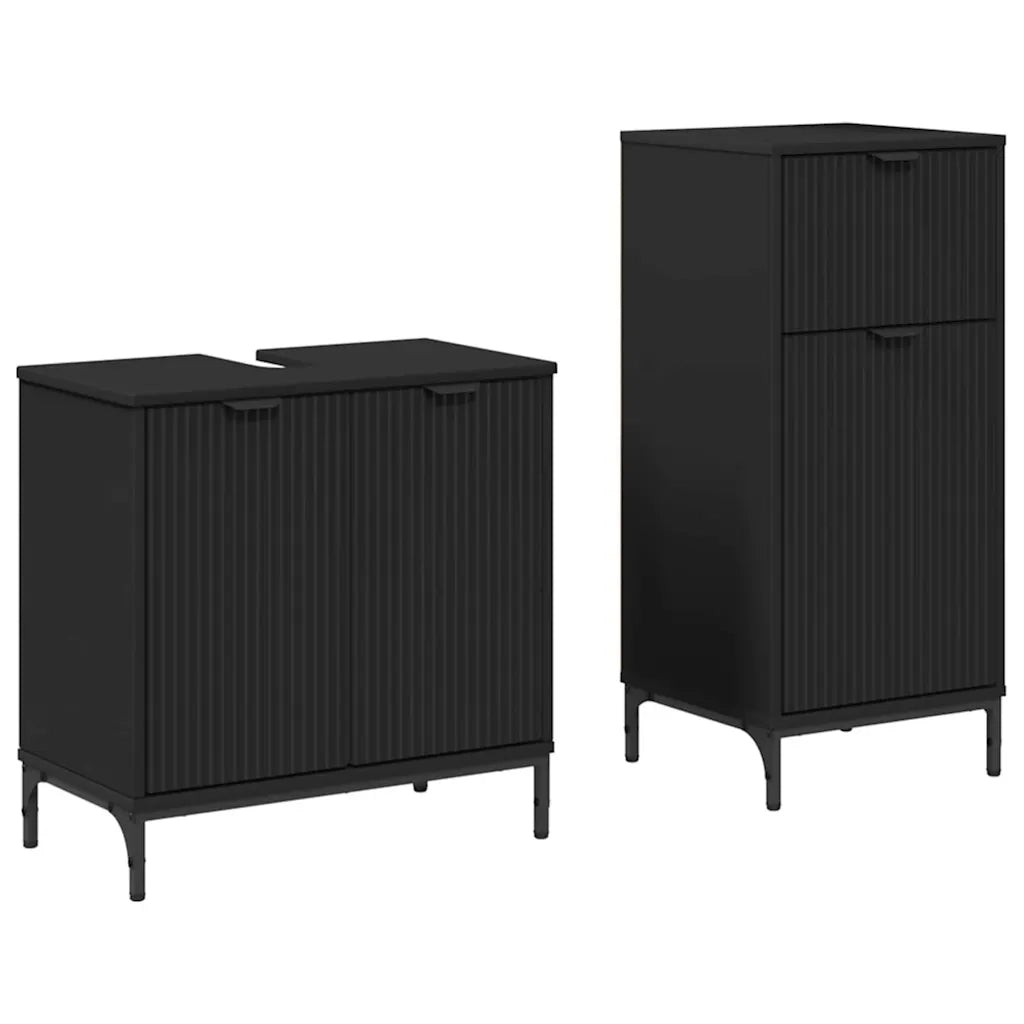 Set di mobili per il bagno con cassetto con porta 2 pcs Nero 3393094