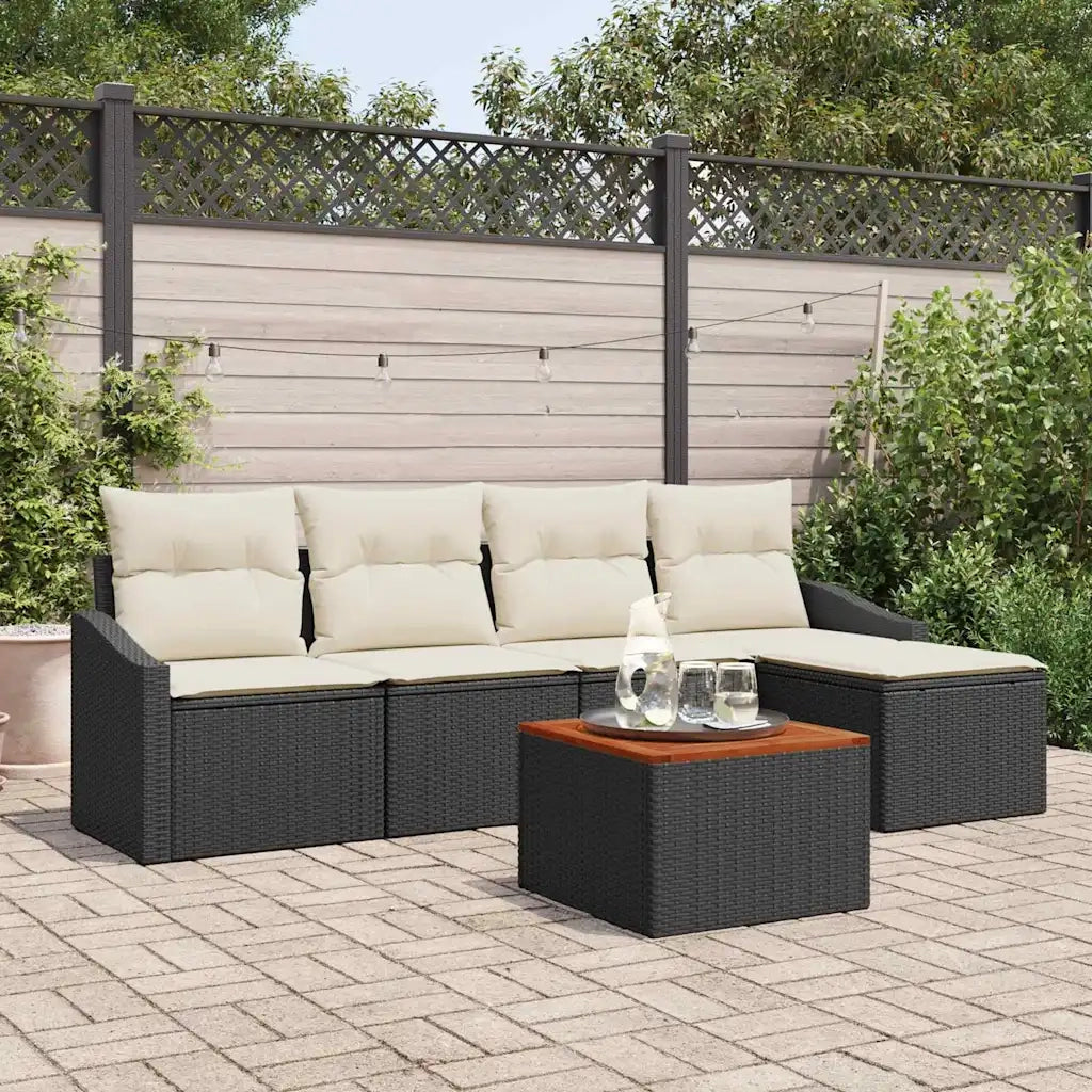 Set Divano da Giardino con cuscino 6 pcs Nero polyrattan 3347817