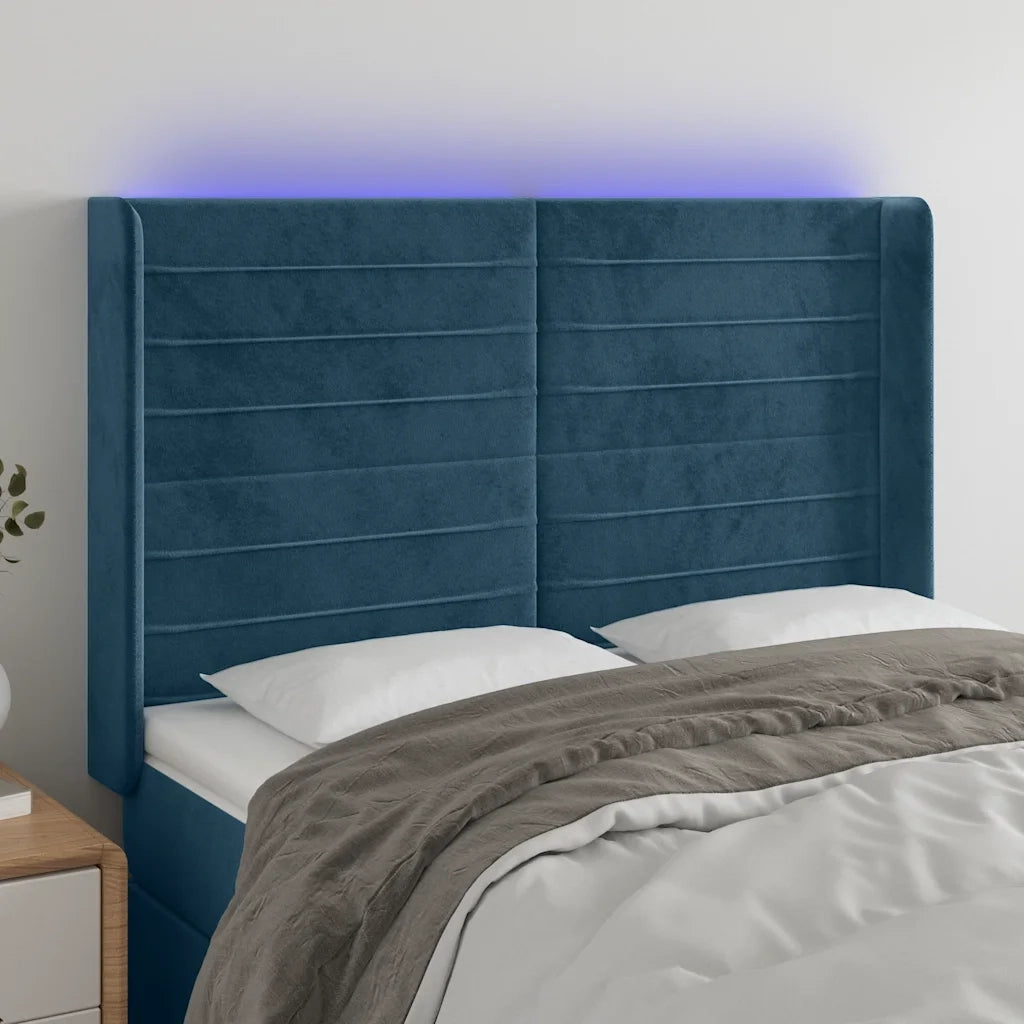 Testiera | Testata a LED Blu Scuro 147x16x118/128 cm in Velluto