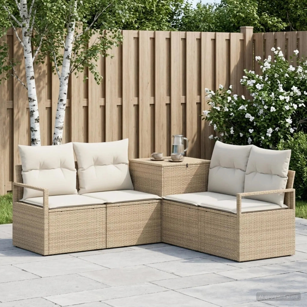 Set di divani 5 pz Beige e Bianco Crema 3447804