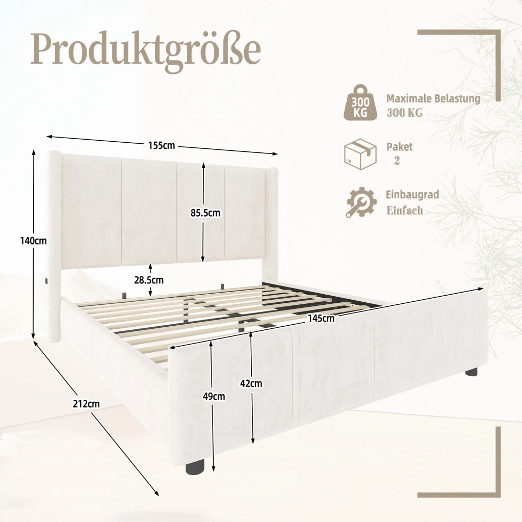 letto imbottito velluto beige 140 x 200 cm