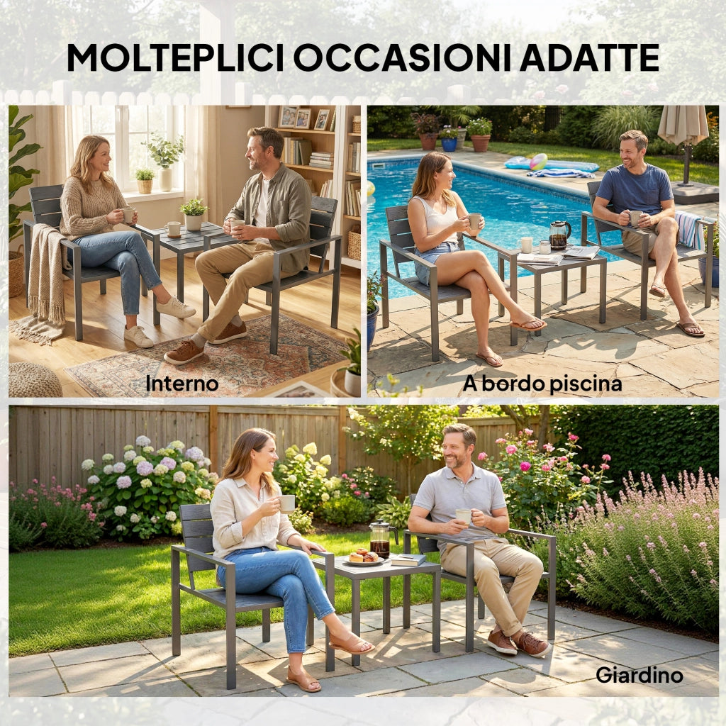 Set Giardino con Sedie e Tavolino ¨C Minimal ¨C Grigio Scuro HDPE Metallo