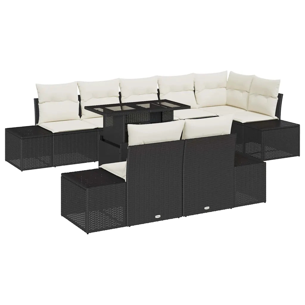 Set Divano da Giardino con cuscino 9 pcs Nero e crema 3349203