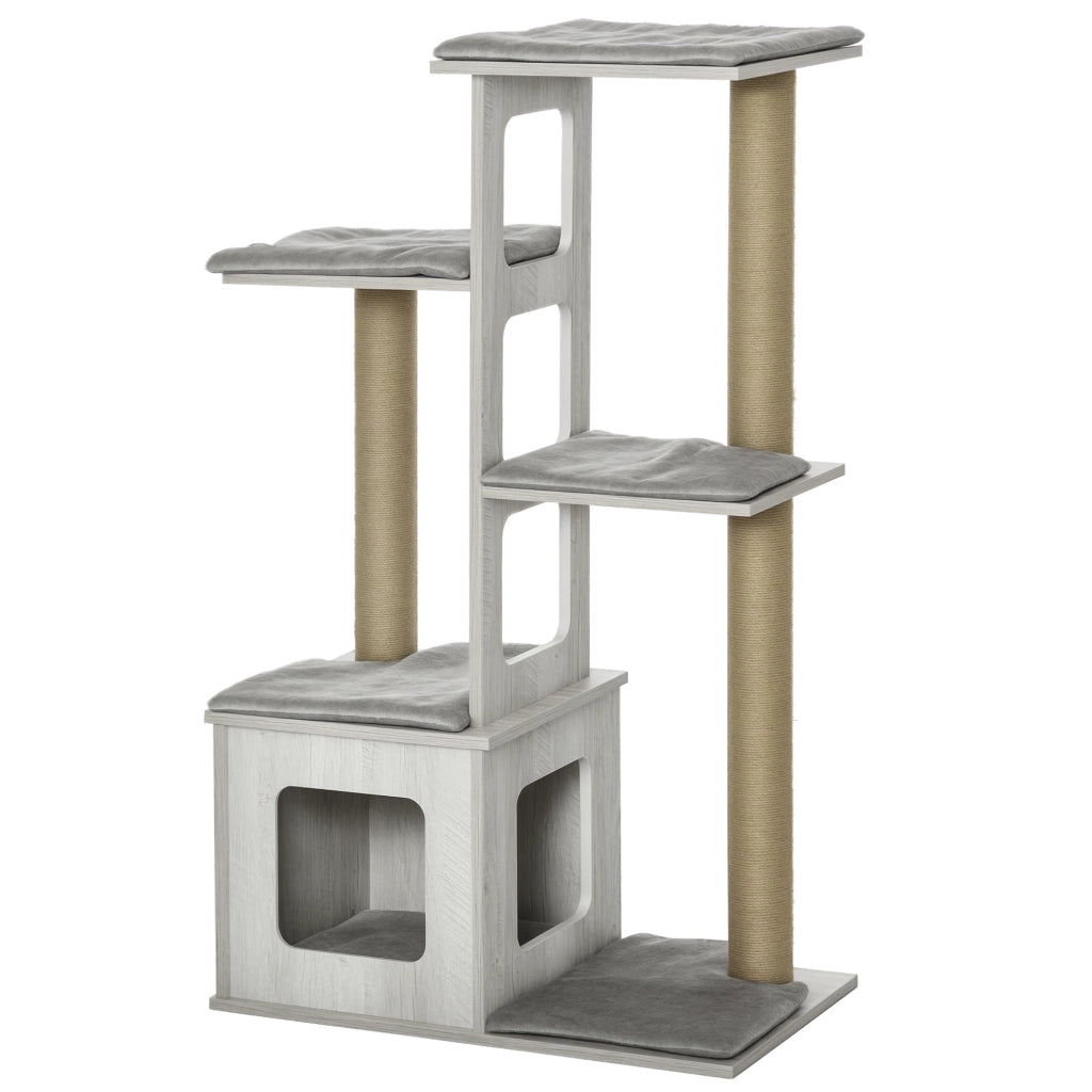 Tiragraffi per Gatti con Cuccia e Corde ¨C Minimal ¨C Grigio 67x38.5x114 cm