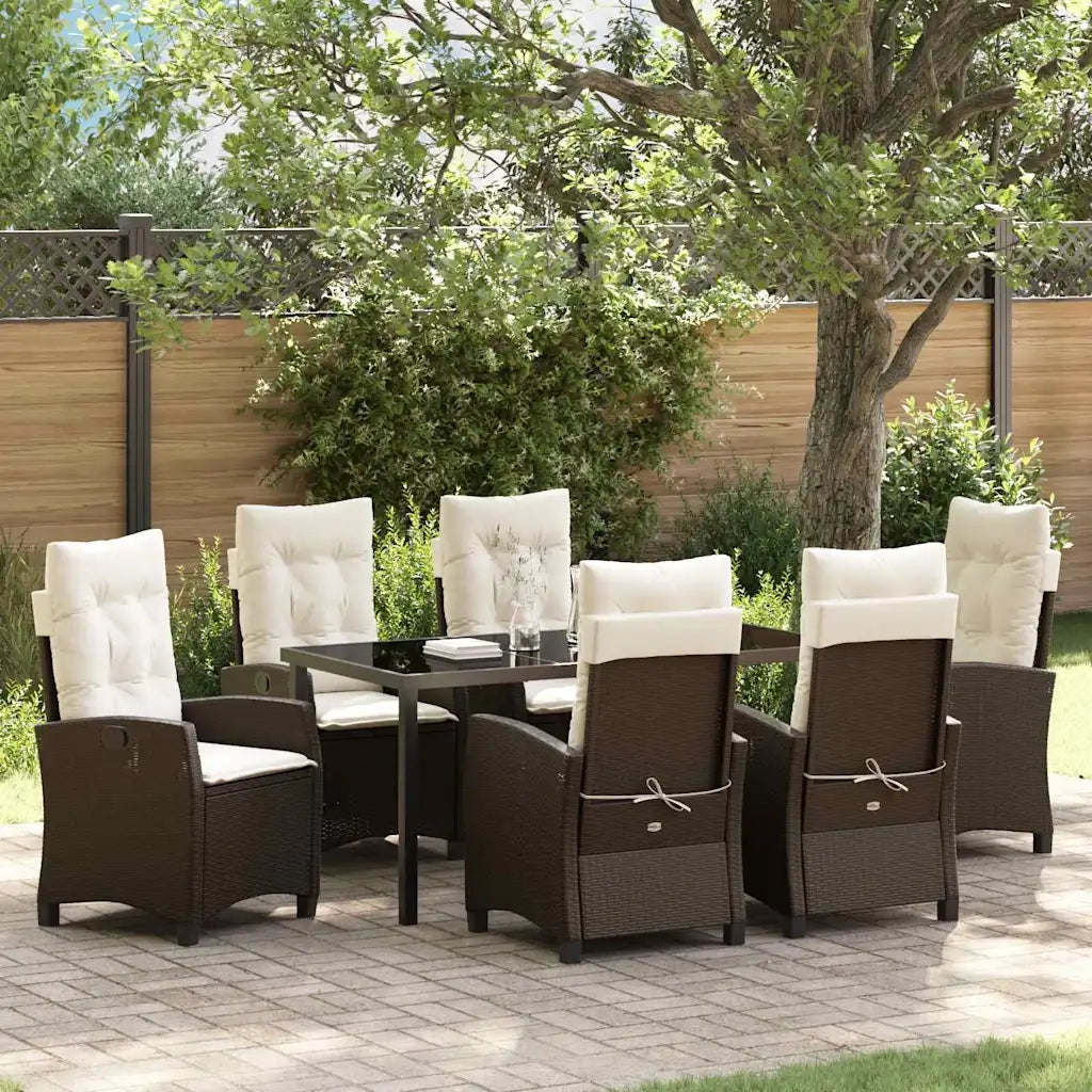 Set da Pranzo per Giardino con cuscino 7 pcs Marrone polyrattan