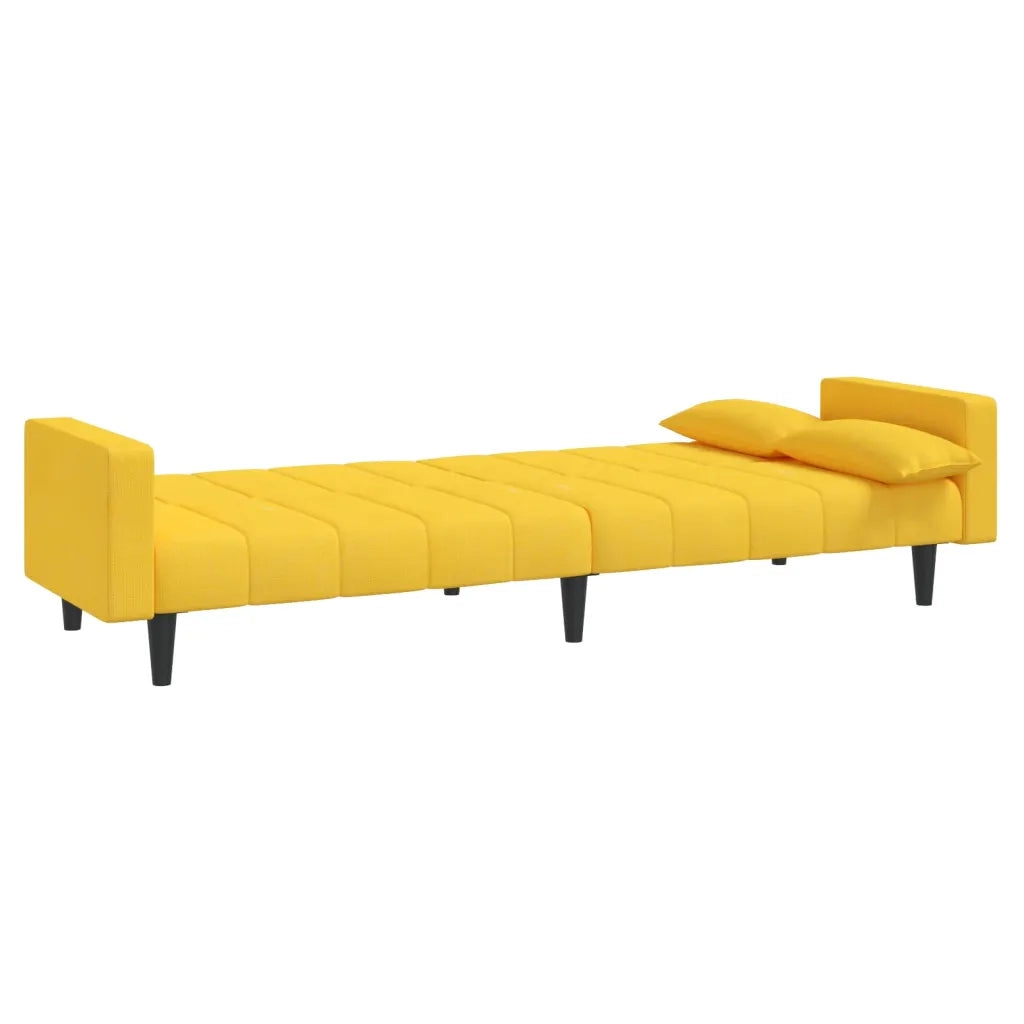 Divano Letto a 2 Posti con 2 Cuscini Giallo in Tessuto 375838