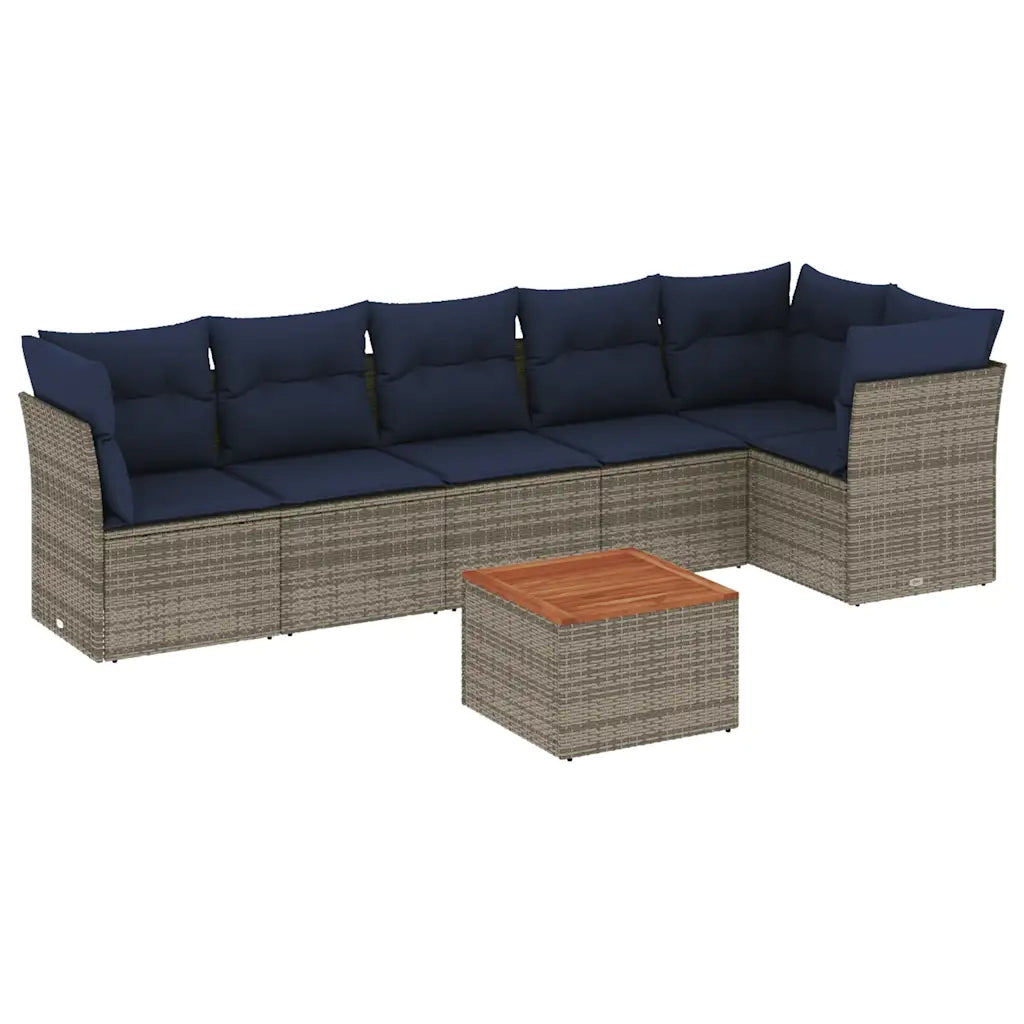 Set Divani da Giardino 7 pz con Cuscini Grigio in Polyrattan 3255984