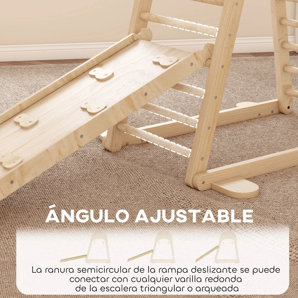 Struttura di arrampicata triangolare Montessori con scivolo ¨C Minimal ¨C legno naturale 90x90x80