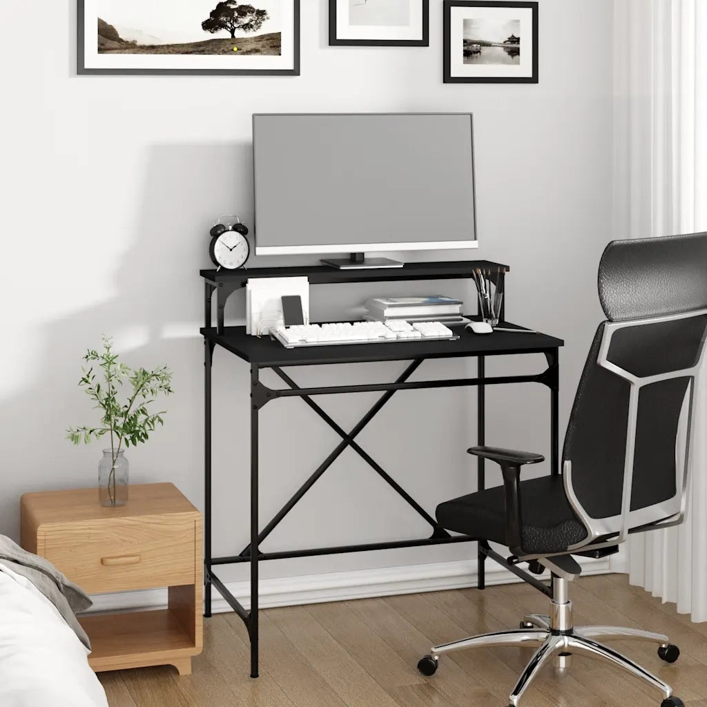 Scrivania | Tavolo da Ufficio Nera 80x50x90 cm in Legno Multistrato e Ferro