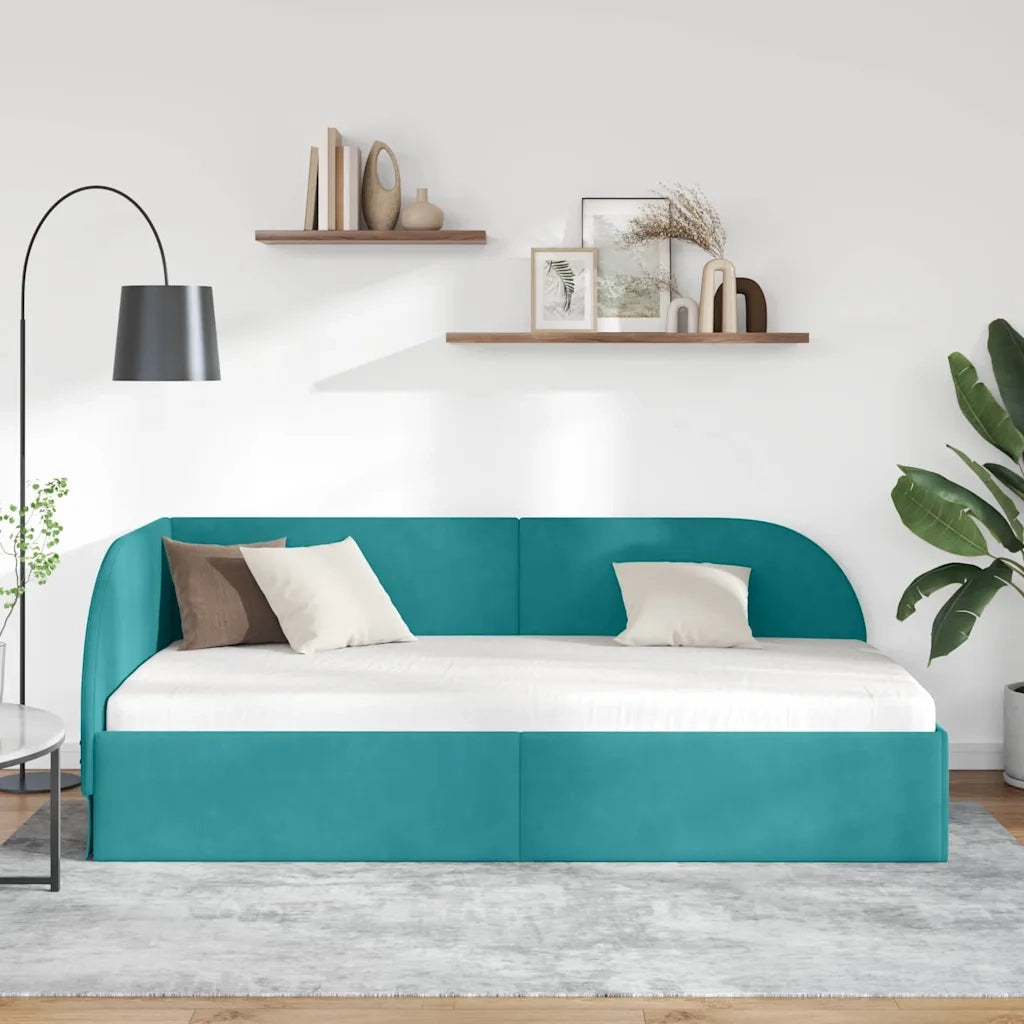 Cornice del letto ad angolo Turchese 100 cm x 200 cm Velluto