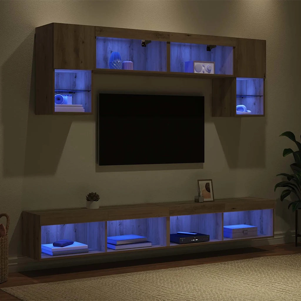 Unità a muro per TV con LED 6 pcs Rovere artigianale 3402963