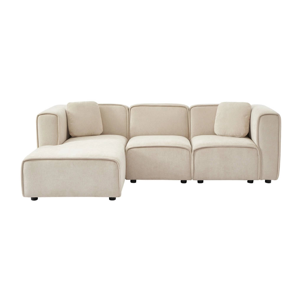Divano angolare sinistro in tessuto, 3 posti, beige