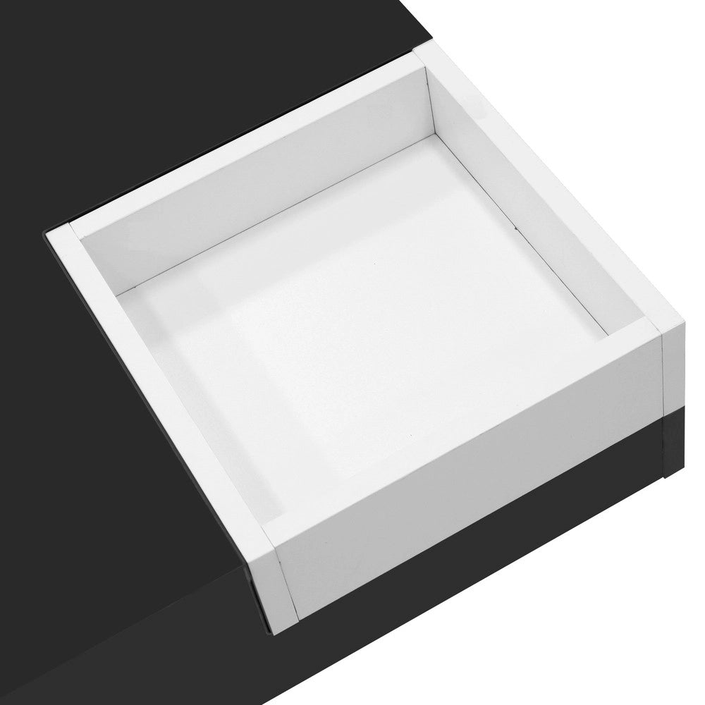 Tavolino da Caff¨¨ con LED e Box Contenitore ¨C MINIMAL ¨C Bianco e Nero Lucido, 72x72x30 cm