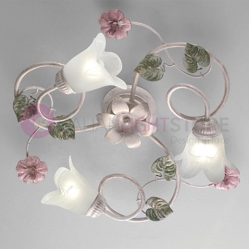 SPRING Plafoniera a 3 Luci in Ferro Decorato Stile Floreale