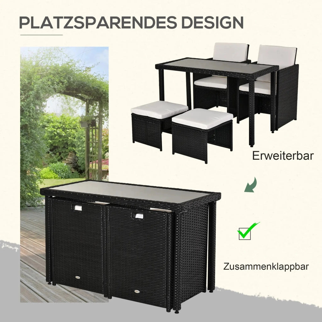 Set da pranzo in poliratano Set da pranzo da 11 pezzi. Set da giardino con cuscini Neri impermeabili e alla moda per giardino e terrazza