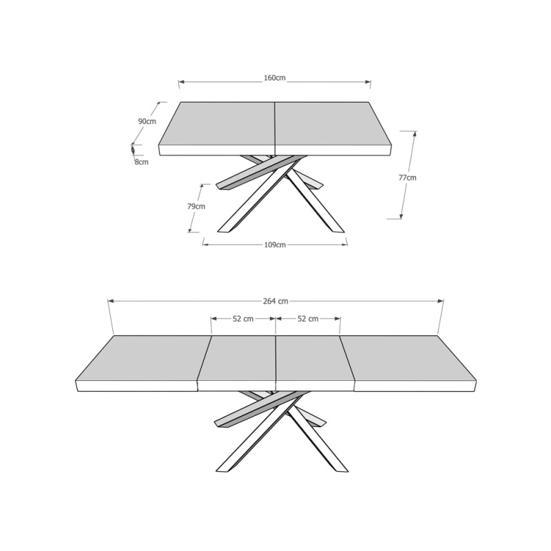 Tavolo allungabile 90x160/264 cm Volantis Premium telaio gambe 4 colori (C) - Bianco Frassino