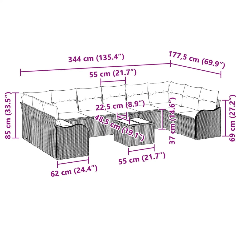 Set di divani 11 pz Grigio Poliestere 3345895
