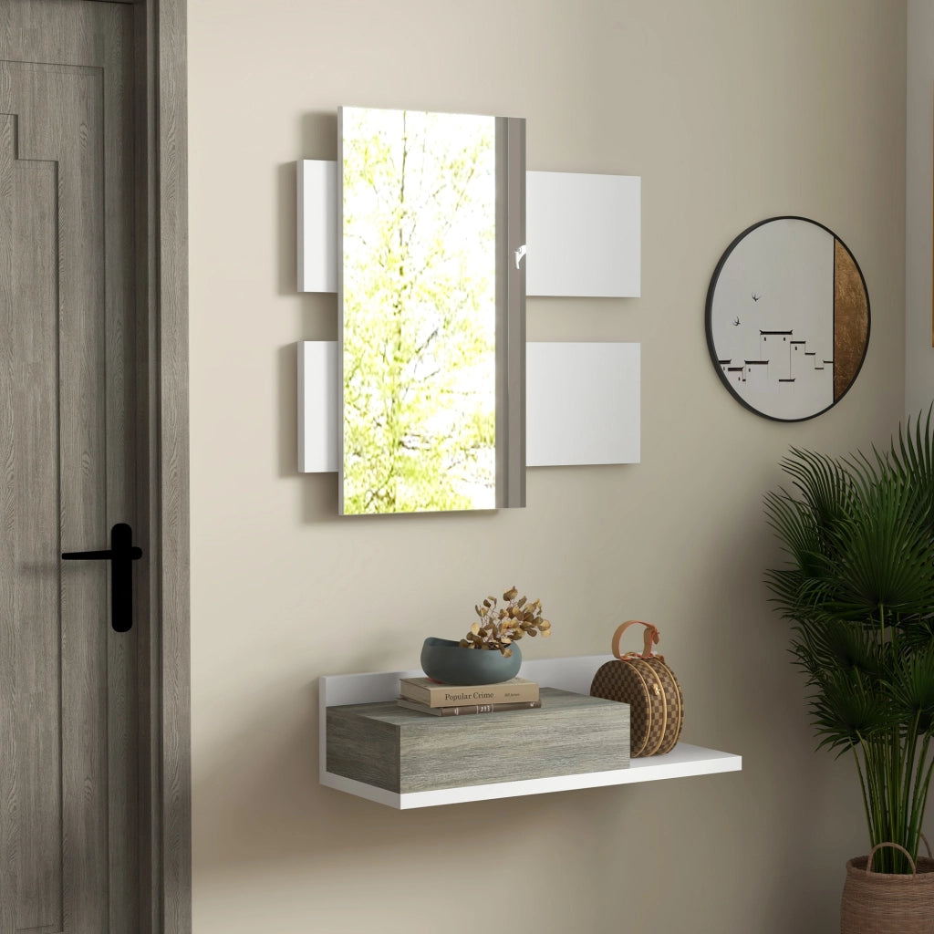 Mobile da Ingresso con Specchio e Cassetto ¨C Minimal ¨C Grigio e Bianco 75x75x35