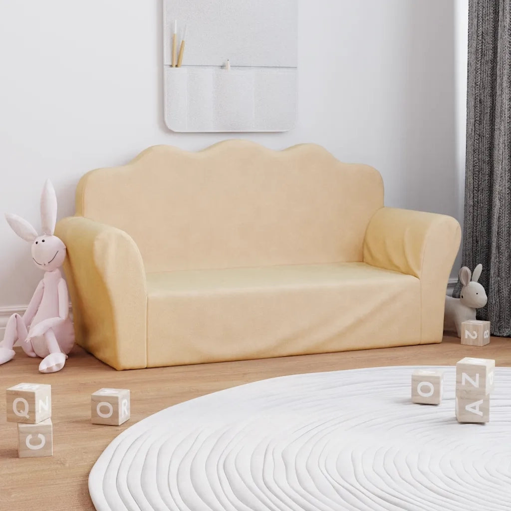 Divano per Bambini a 2 Posti Crema in Morbido Peluche 357049