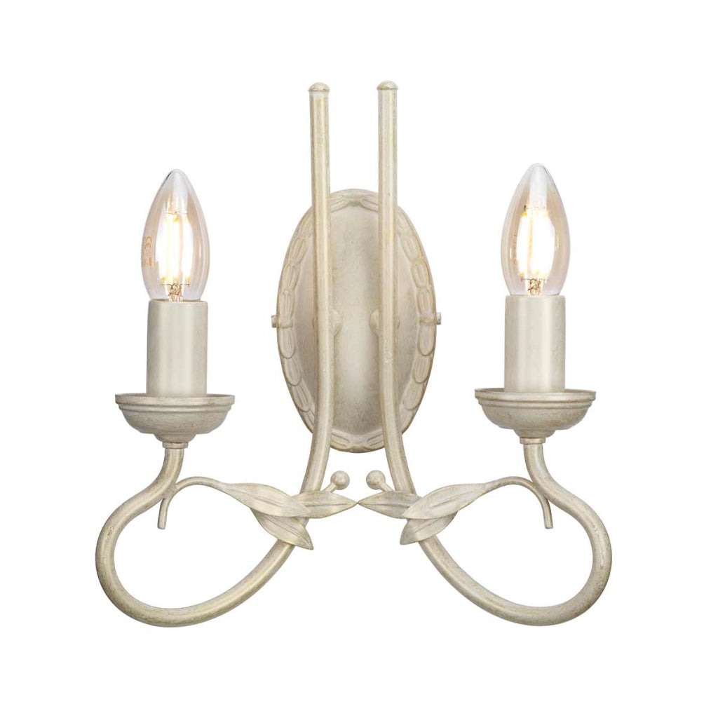 Applique doppia Olivia Elstead avorio/oro 2xE14 foglie