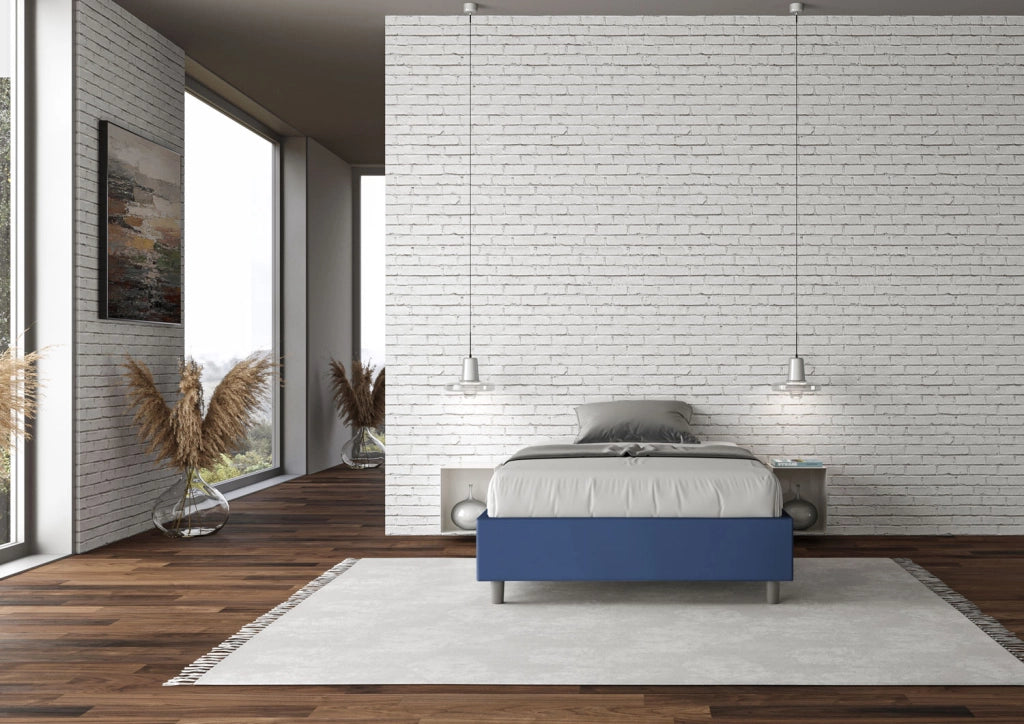 BS COM Letto una piazza e mezza senza rete imbottito 120x190 similpelle blu