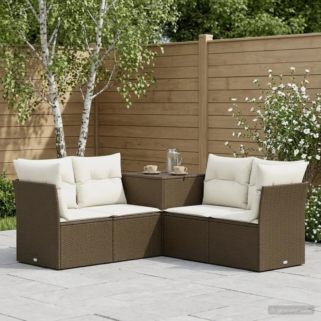Set di divani 5 pz Marrone e Bianco Crema 3447836