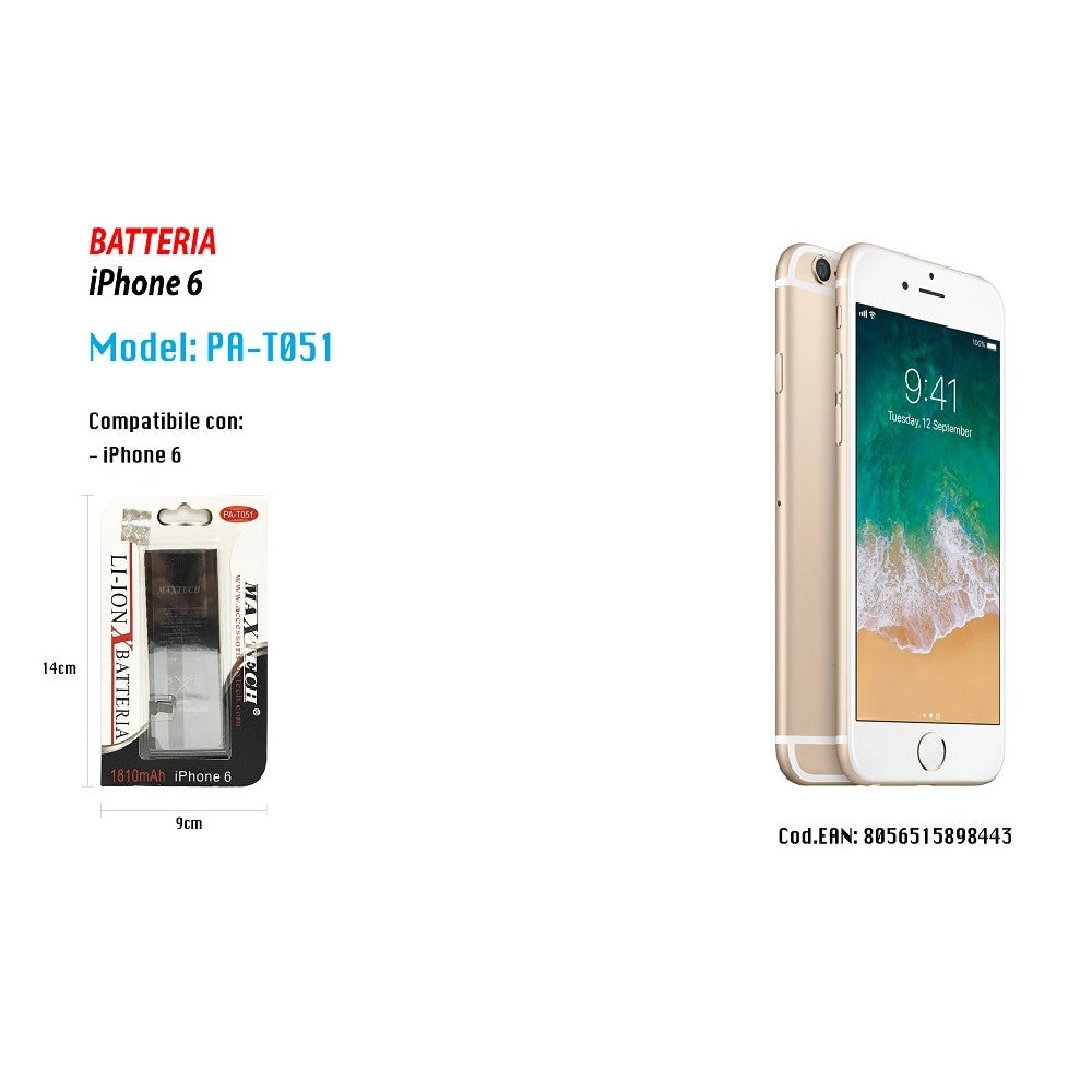 Trade Shop - Batteria Iphone 6 Di Ricambio Smartphone Interna Litio Maxtech 1810mah Pa-t051 -