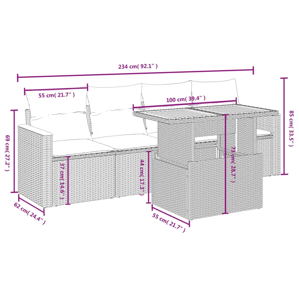 Set Divano da Giardino 5 pz | Set Salotto da Giardino con Cuscini Grigio in Polyrattan