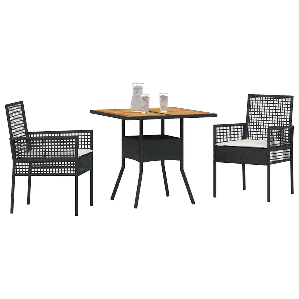 Set da Pranzo per Giardino 3 pcs Nero polyrattan 3334935