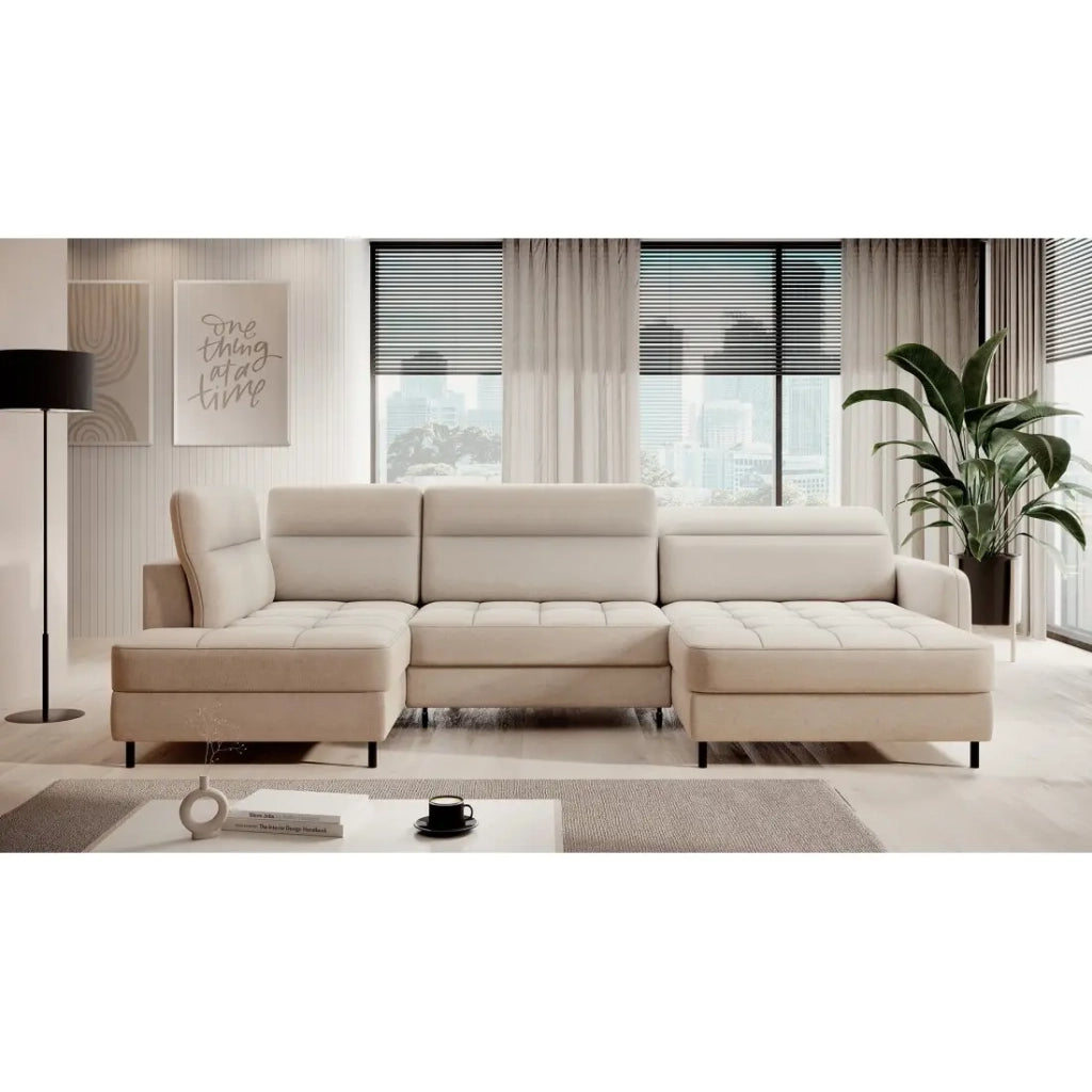 Divano ad angolo convertibile BERTHO 306 cm beige – Angolo destro con vano contenitore