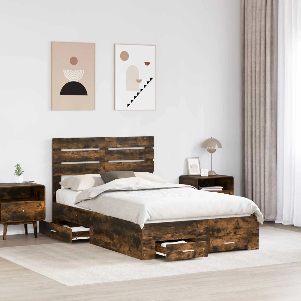 Letto matrimoniale | Letto per adulti | Struttura del letto Rovere fum¨¦ 120 x 190 cm Legno multistrato