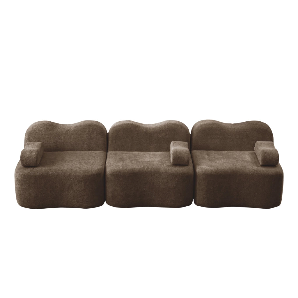 Divano Modulare 3 Posti con Braccioli ¨C MINIMAL ¨C Tessuto Marrone, Morbido, Chaise Longue